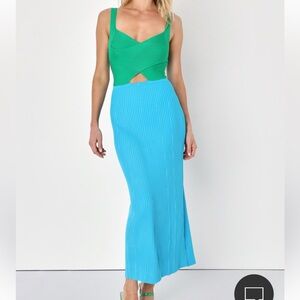 Two Tone Midi Dress with Cutout